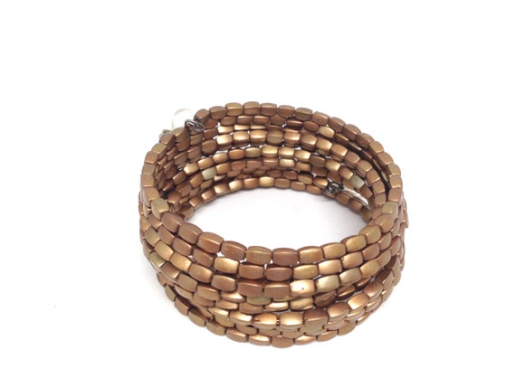 Stunning Estate Beaded Wrap Gold Tone Bracelet - image 1