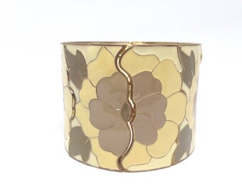 Splendid Vintage Estate Two Tone Biege Yellow Enamel Wide Stretch Bracelet