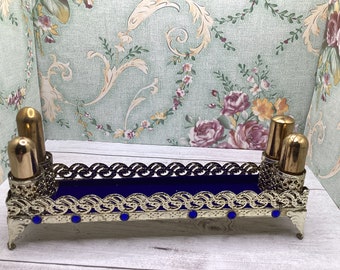 Vintage Long Royal Blue And Gold Tone Gorgeous Lipstick Holder