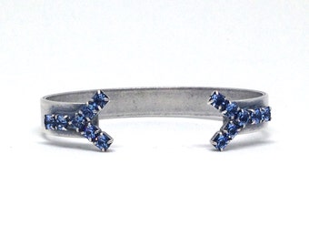 Gorgeous Vintage Estate Very Blue Rhinestone Silver Tone Cuff Bracelet