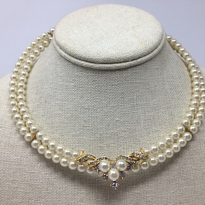 Vintage * Nachlass Choker Strass Faux Perle Gold Ton Halskette