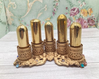 Vintage Filigree Two Angels Multi Color Stones Lipstick Holder