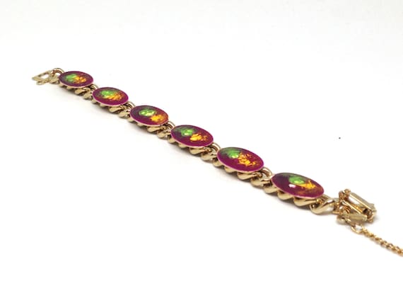 Vintage Bracelet Purple Yellow Green Enamel ain G… - image 2