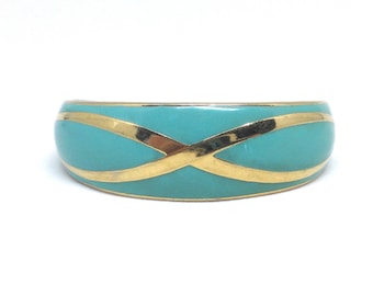 Vintage Old Fashion Teal Enamel Gorgeous Gold Tone Cuff