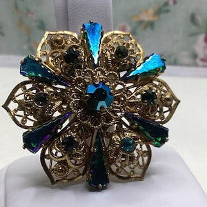 Vintage West Germany Filigrane Aurora Borealis Strass Brosche