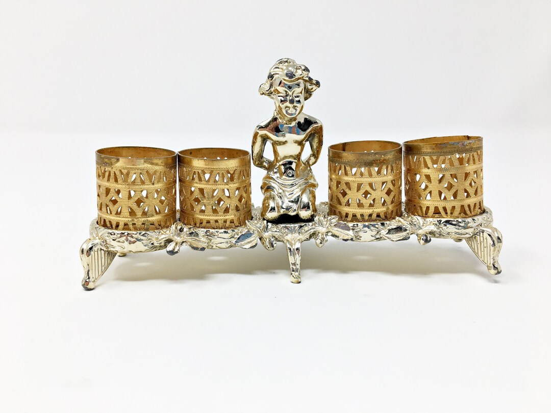 Vintage Lipstick Holder SF Cherub Filigree Footed Four Gold Tone Etsy