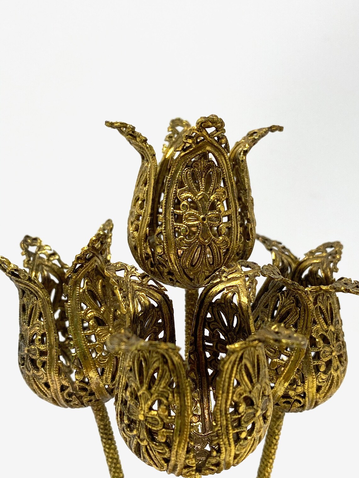 Vintage Tall Four Tulip Flowers Filigree Brass Lipstick Holder Etsy
