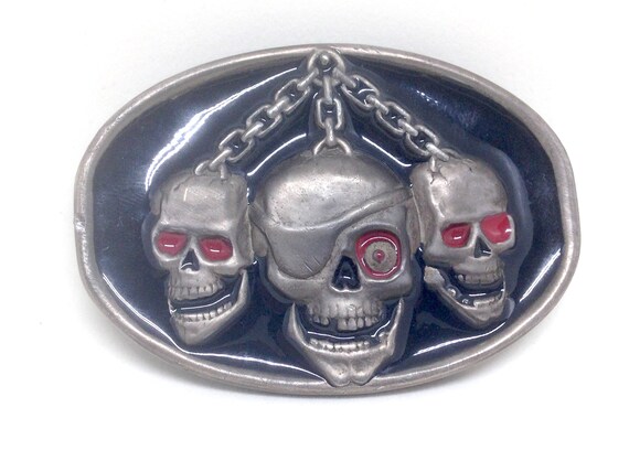 Vintage Estate Skull Death ain Red Green Belt Buc… - image 1