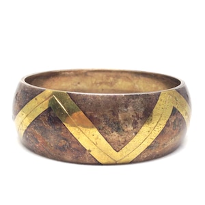 Vintage Bronze With Gold Strips Thick Bangle