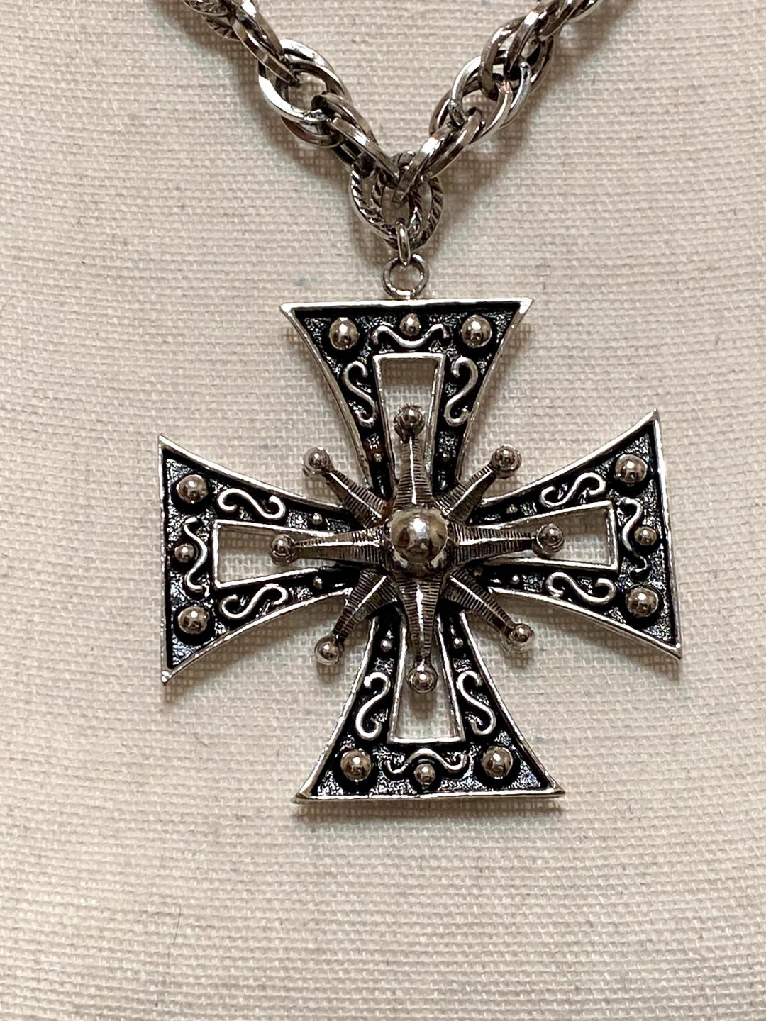 Vintage Maltese Cross Large Silver & Black Enamel Cross Pendant ...