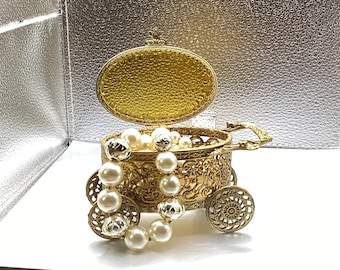 1950's French Ormolu Beveled Glass Casket Jewelry Box