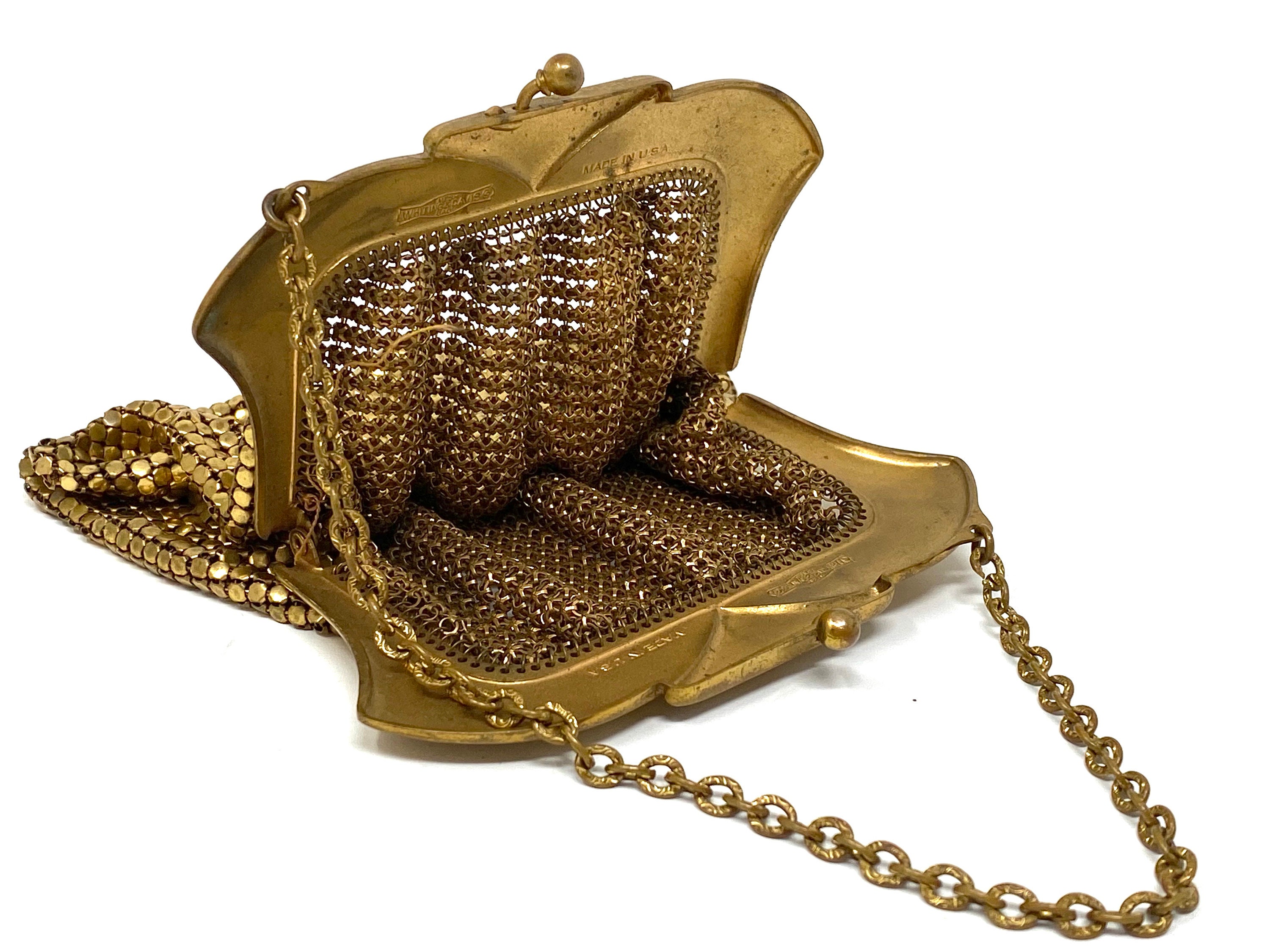★★ヴィンテージWHITING&DAVIS CO. ゴールド 　パーティーバック Vintage Whiting & Davis Gold Mesh Evening Bag Purse Chain