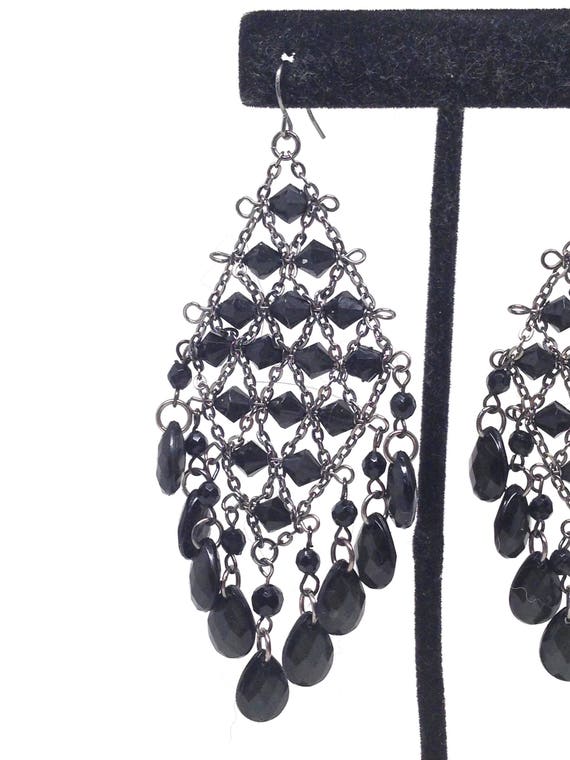 Vintage *Gorgeous Jet Black Beaded Dangle Estate … - image 2