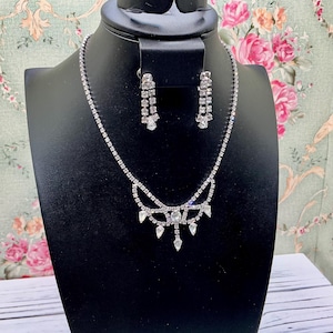 Vintage Estate 1960’s Stunning Rhinestone Necklace and Earring Set