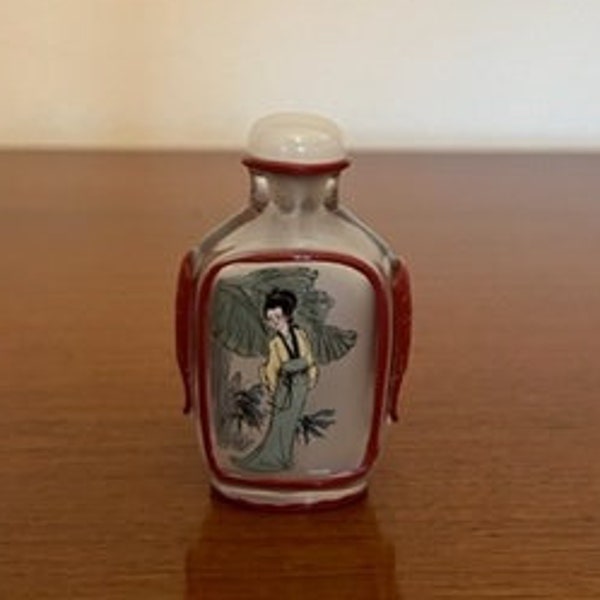 Frasco de perfume chino vintage / vidrio pintado a mano