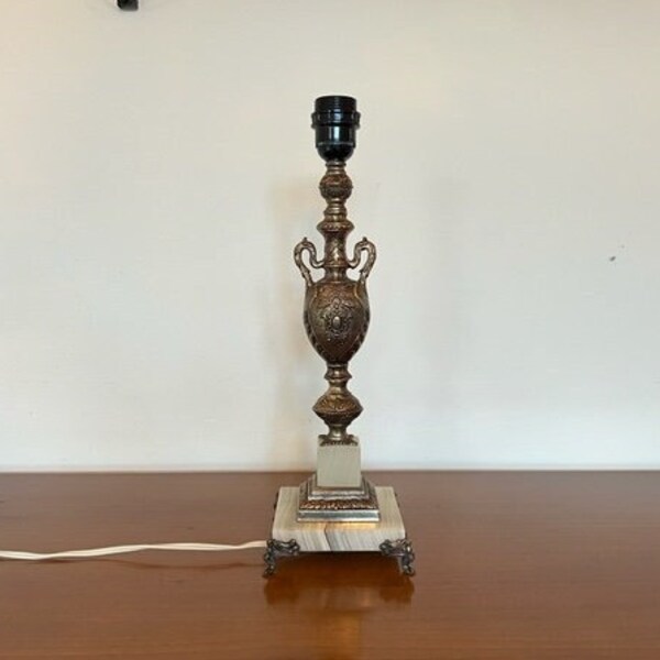 Vintage lamp base / Hollywood Regency / onyx marble / gold