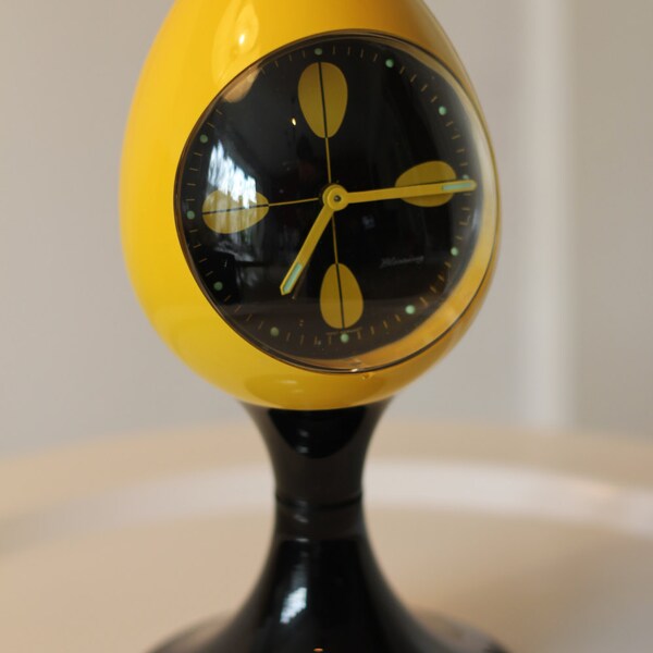 Vintage Blessing alarm clock, space age design, retro, West Germany, black, yellow 70's 60's