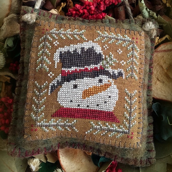 Winter's Frost Primitive Rustic Christmas Snowman Cross Stitch Chart Digital  Pattern