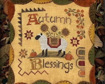 Autumn Blessings Primitive Cross Stitch Chart Digital Pattern