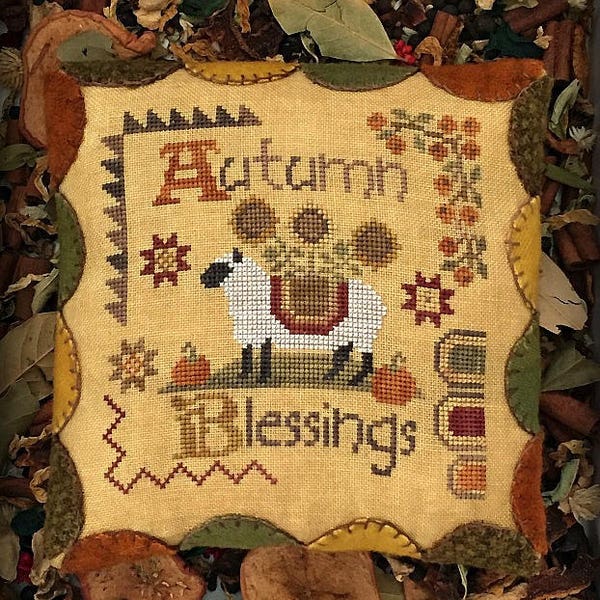 Autumn Blessings Primitive Cross Stitch Chart Digital Pattern