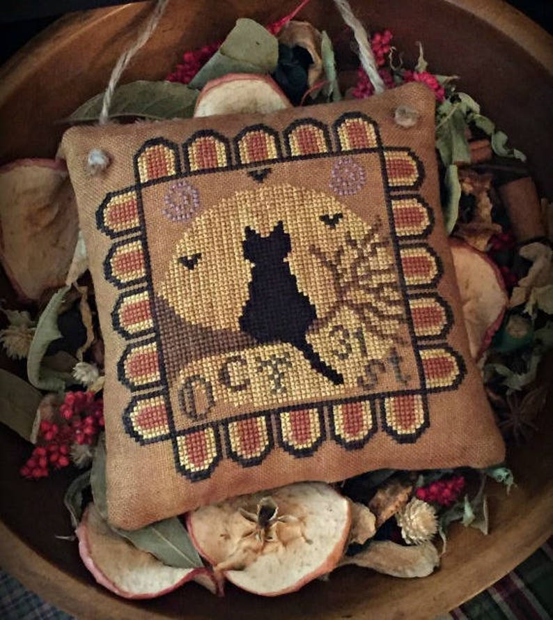 Midnight Dreamer Primitive Halloween Cross Stitch Chart Etsy