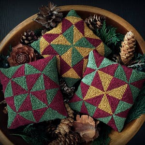 Primitive Punch Needle Patchwork Christmas Ornaments PDF EPattern Instant Download