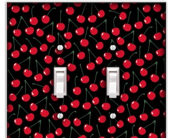 Funky Cherries on Black Decorative Light Switch Plate Cover - Home Decor