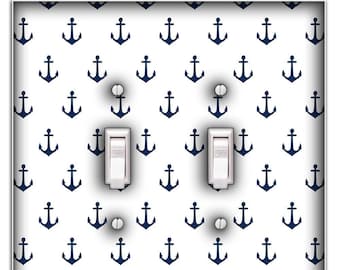 Navy Blue and White Anchor Design Light switch plate cover