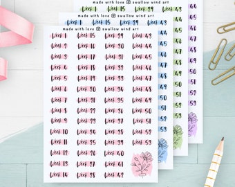 Planificateur hebdomadaire autocollants, autocollants de journal de numéros de semaine, faits main
