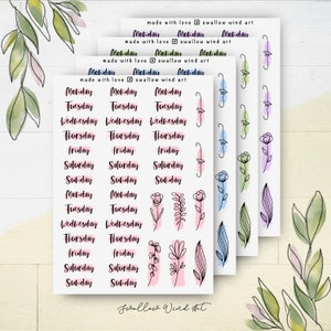 Day of Week Stickers, Mini Daily Journal Stickers, Weekly Planner Stickers, Notebook Sticker, Buy More to Save!!!