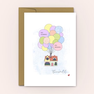 Farewell Card | Balloon House Farewell Card | Goodbye Card | New Job Card | Retirement Card | Good Luck Card For Co-worker | Personalised