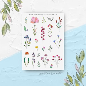 Floral Sticker Sheet - Aesthetic Planner Stickers, Cute Journal Stickers, Flower Stickers, Planner Girl Gift, Plant Mom Gift, Nature Sticker