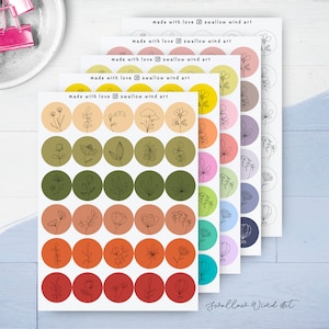 Floral Planner Stickers, Cute Sticker Sheet, Flower Aesthetic Journal Stickers, Dot Journal Stickers, Botanical Scrapbook Stickers