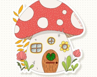 Mushroom House Sticker, Froggy Home, Waterproof Vinyl Decal