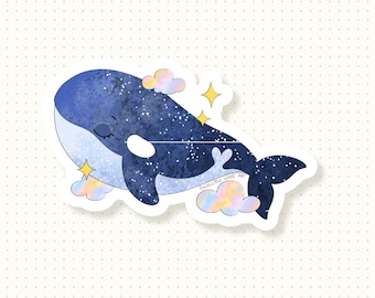 Cute Orca Vinyl Sticker, Killer Whale Sticker, Dreamy Orca Whimsical Sticker, Starry Orca Laptop Sticker, Water Bottle Vinyl Sticker