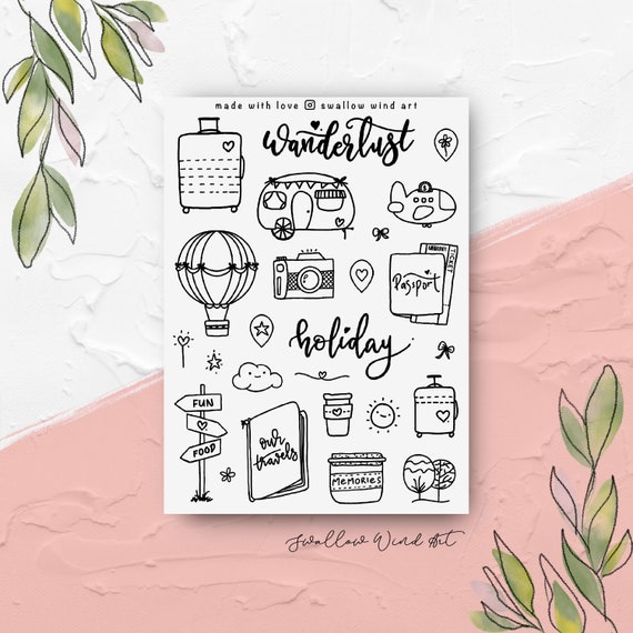 Schwarz-Weiß Landschafts-Sticker Set – Fürs Journal, Planer & Scrapbooking Mit Bergen & Leuchtturm