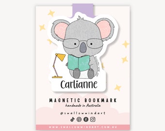 Marque-page magnétique Koala personnalisé, compagnon d'étude animal fait main