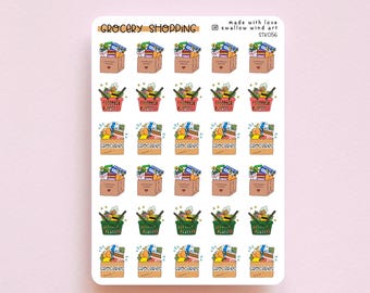 Grocery Basket Planner Stickers, Functional Journal Stickers