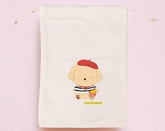 Groodle Artist Cotton Drawstring Bag, Handprinted Dog Pouch