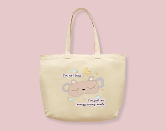 Handprinted Canvas Tote Bag, Funny 'Energy Saving Mode' Design