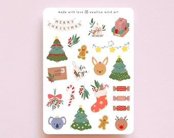 Christmas Sticker Sheet, Cute Christmas Sticker, Christmas Journal Sticker, Cute Festive Sticker for Kids, Planner Sticker, Stocking Stuffer