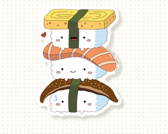Kawaii Sushi Stack Vinyl Sticker, Waterproof Laptop Decal