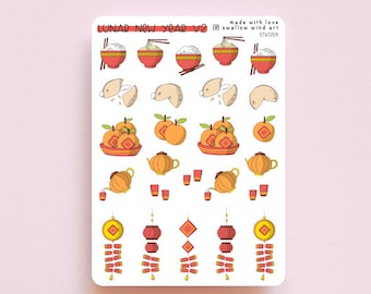 Chinese New Year Sticker Sheet, Festival Celebration Stickers