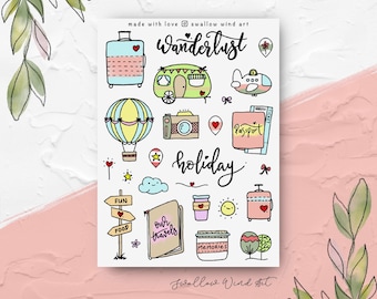 Travel Journal Stickers, Wanderlust Scrapbook, Planner Stickers