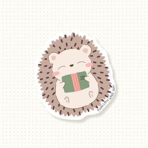 Cute Hedgehog Vinyl Sticker, Reading Hedgehog Vinyl Decals, Decorative Laptop Sticker, Weatherproof Bottle Sticker, Waterproof Phone Sticker