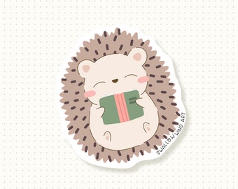 Reading Hedgehog Vinyl Sticker, Laptop Decal, Weatherproof