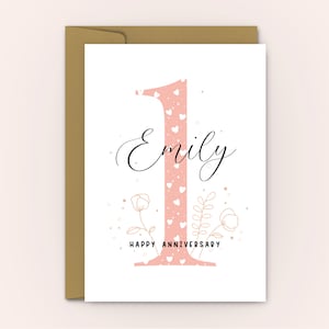 Anniversary Card | Pink Hearts 1st Anniversary Card | Card for Her | Customisable Love Card | Add Personalised Message | Wedding Anniversary
