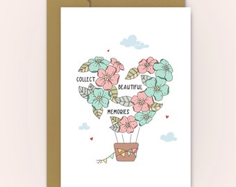 Carte d'anniversaire personnalisée, montgolfière florale, carte d'amour romantique