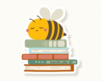 Cute Bee Sticker, Bees and Books Vinyl Sticker, Bumblebee Water Bottle Sticker, Weatherproof, Waterproof, Dishwasher Safe Vinyl Sticker