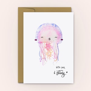 Anniversary Card | Love Card | Kissing Jelly Fish Romantic Card | Adorable Watercolour Jellyfish Stinging with Love | Personalised Message
